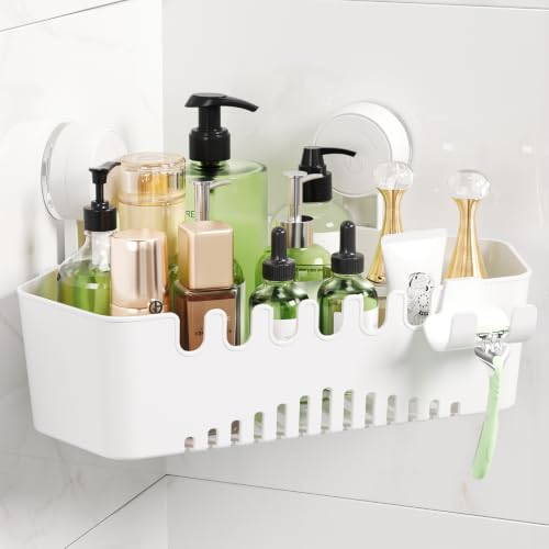 LUXEAR Corner Suction Cup Shower Caddy - White Corner Shower Caddy