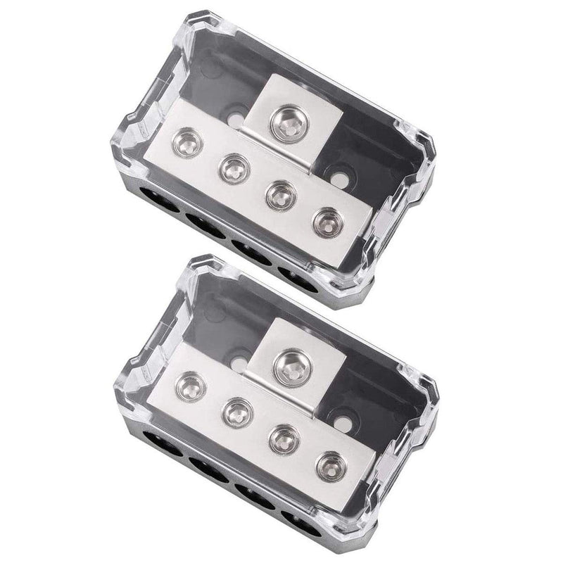 [Australia - AusPower] - 4 Way Power Distribution Block, 1x 0/2/4 AWG Gauge in / 4X 4/8/10 Gauge Out Amp Power Distribution Ground Distributor Connecting Block for Car Amplifier Audio Splitter 2 Pack 