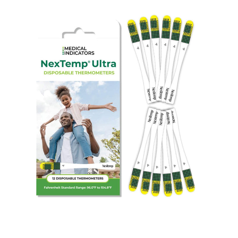 [Australia - AusPower] - Ultra Single-Use Thermometers - Individually Wrapped Disposable First Aid Supplies with High-Accuracy Readings, for Work, Home, and Travel, Fahrenheit, 12-Pack, by Medical Indicators Inc. 