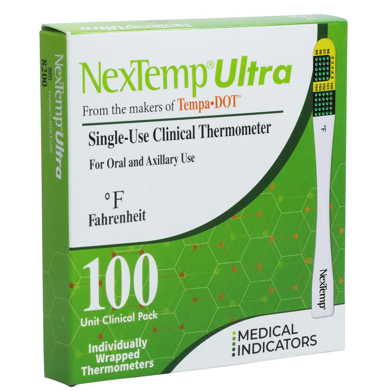 NexTemp Ultra Disposable Thermometer (100-Pack, Fahrenheit) — Oral Thermometer for Adults, Single Use, Battery Free, Hygienic, High Accuracy Readings in 1 Minute, for Home, Clinic & Travel 100 Pack