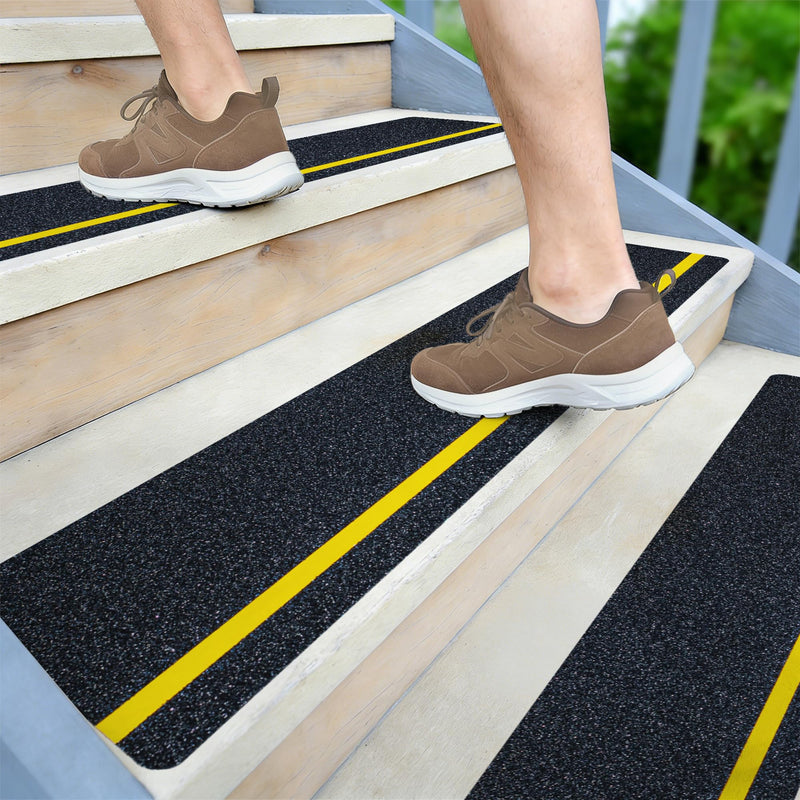 LifeGrip Anti Slip Traction Treads with Reflective Stripe (10-Pack), 6" X 28", Best Grip Tape Grit Non Slip, Outdoor Non Skid Tape, High Traction Friction Abrasive Adhesive for Stairs Step, Black 6" x 28" 10