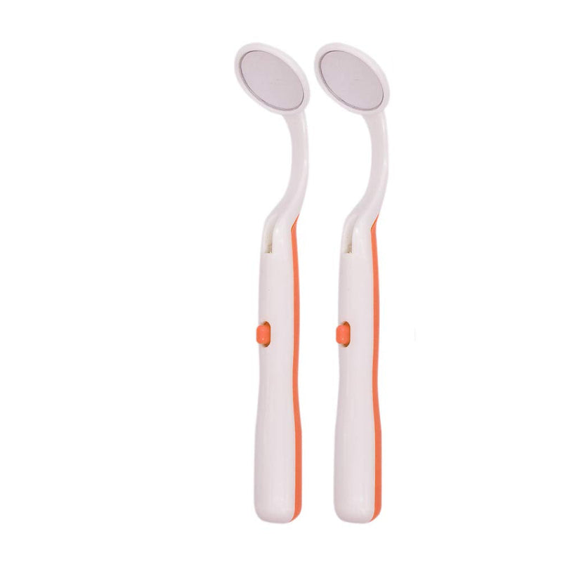 [Australia - AusPower] - Dental Mirror LED Lighted Mirror Teeth Inspection Mirror Anti Fog Curve Angle Dentist Oral Care Tool?2pcs? (Orange) Orange 