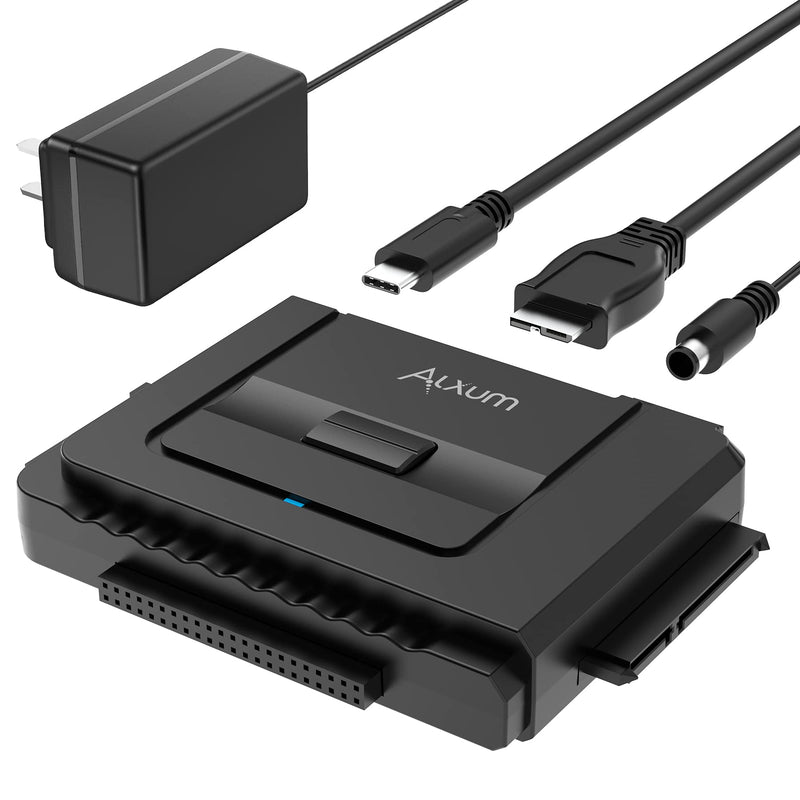 Alxum USB 3.0 to IDE SATA Converter, for Universal 2.5 & 3.5 inches SATA HDD SDD & IDE HDD Drives, Hard Drive Adapter with 12V 2A Power Adapter and USB 3.0 Cable (Type C) Y-3322C