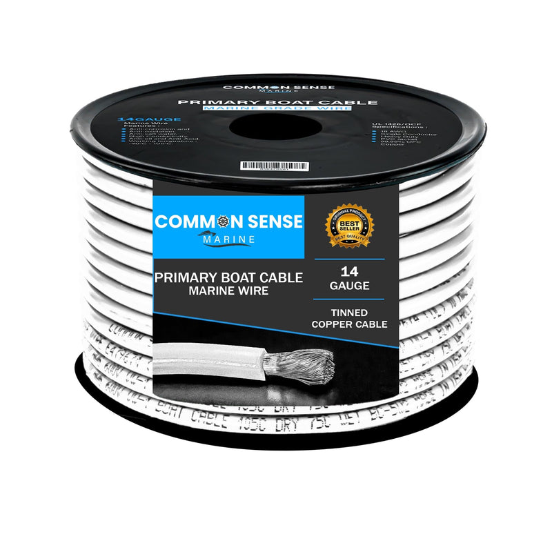 14 Gauge Primary Boat Cable - 60 ft Marine Grade Wire Tinned Oxygen-Free Copper - 14 AWG UL 1426 Standard PVC Wire for Boat, Automotive, Speakers, Camper & Trailers White 60 Feet (Spooled)