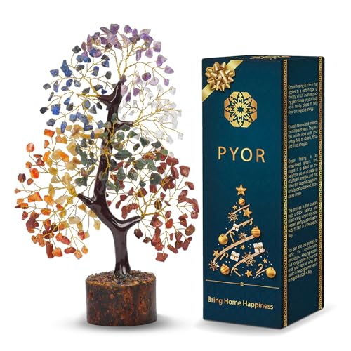 PYOR 7 Chakra Tree of Life Crystal Tree Gifts for Women 10 Inch 300 Beads A-seven Chakra Golden Wire