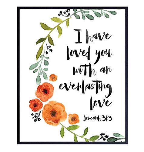 Love Bible Verse - Religious Christian Scripture Wall Art - Home Decor, Decoration for Bedroom, Living Room, Church - Romantic Gift for Women, Men, Couples, Anniversary - Green Orange 8x10 Picture