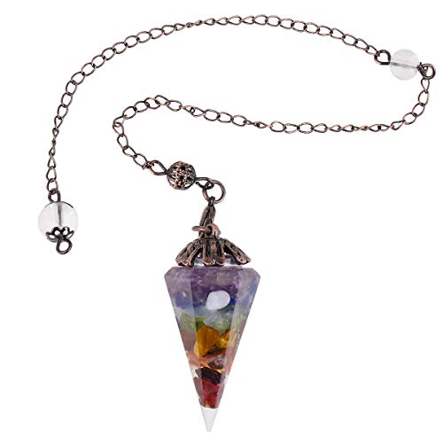TUMBELLUWA Reiki Orgone Faceted Crystal Point Pendulum for Divination Dowsing, Healing Hexagonal Quartz Tumbled Stones Energy Pendant Pendulum 7 chakra stone