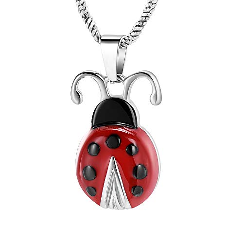 Yinplsmemory Cremation Jewelry Flying Ladybug Urn Necklace for Ashes for Women Stainless Steel Animal Shape Ashes Keepsake Urn Locket Memorial Jewelry Silver with Black