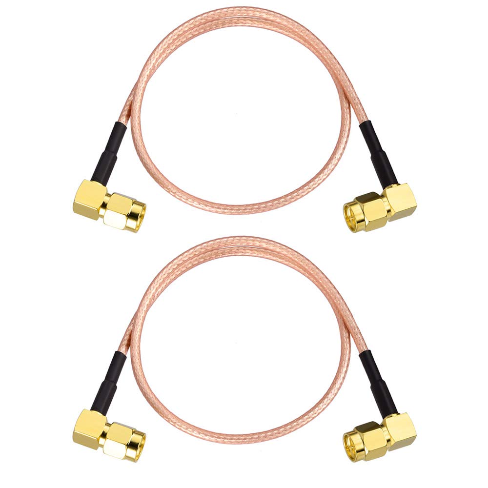 Superbat 2-Pack SMA Cable Extension, SMA Male to SMA Male Right Angle Connector Cable RG316 Coax Jumper, 12" for Antenna Router Wifi Cable Network Analyzer etc. 12inch 2-pack