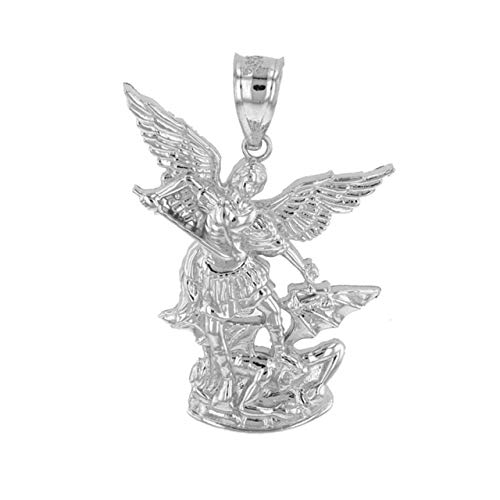 .925 Sterling Silver 7/8" Christian Saint Michael The Archangel Defeating Satan Guardian Charm Pendant Necklace - Choice of Chain Length Pendant Only