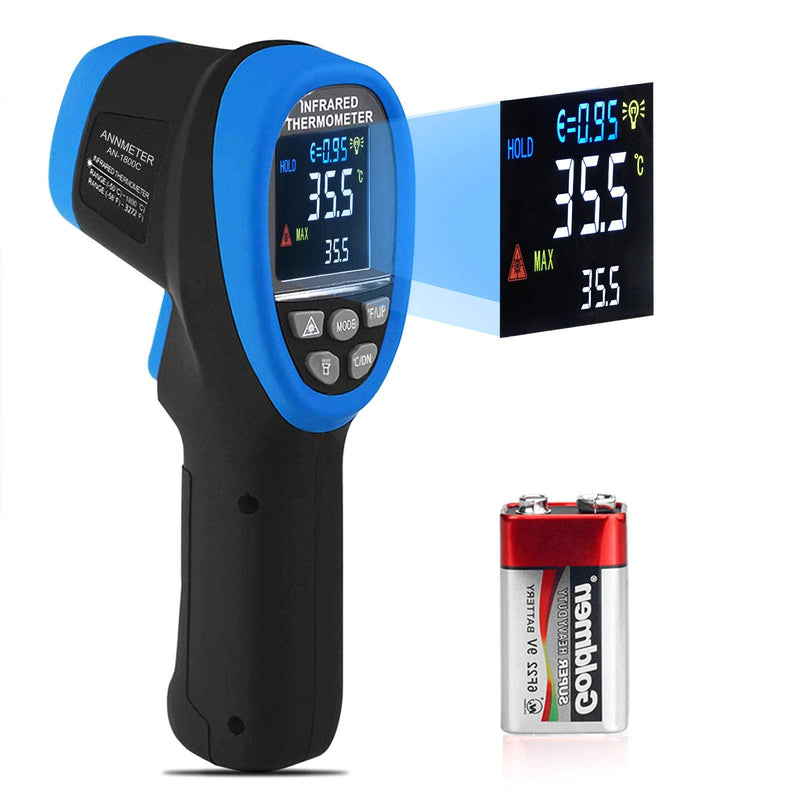 [Australia - AusPower] - AIOMEST 50: 1 Infrared Thermometer -58°F ~3272°F (-50~1800℃) Digital High Temperature Pyrometer with Adjustable Emissivity, Digital Laser IR Temp Gun for Cooking Kiln HVAC (NOT for Human Temp) AN-1800C (Color Screen) 
