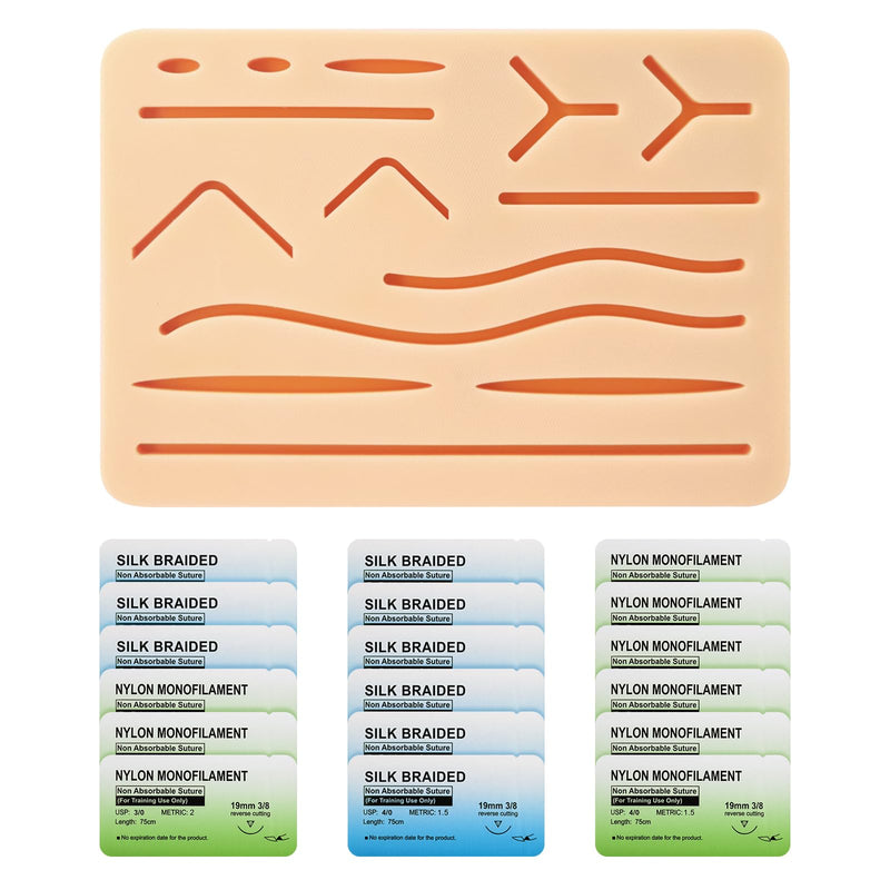 [Australia - AusPower] - Ultrassist Suture Refill Kit for Medical and Vet Students, Large Silicone Stitch Pad with Pre-Cut Wounds & Various Sutures, Ideal Practice Suture Training Kit (Education Use Only) 