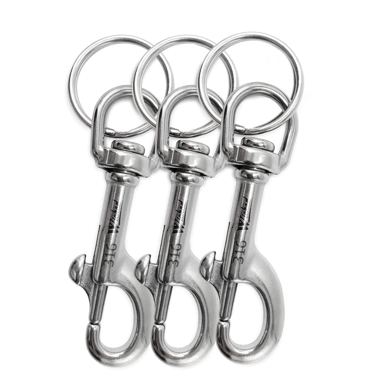[Australia - AusPower] - Wicked 316 Stainless Steel Swivel Eye Single Snap Bolt with Split Ring (3 (77mm) - 3 Pack) 3 (77mm) - 3 Pack 