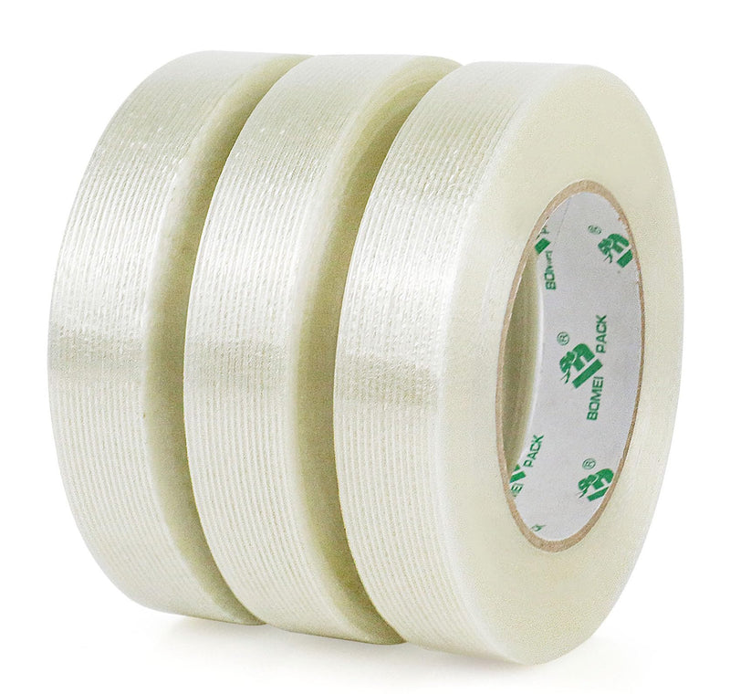 [Australia - AusPower] - BOMEI PACK 3 Pack Reinforced Filament Packing Tape, 6.3 Mil 24mm x 60 Yards, Fiberglass Strapping Tape 3PACK: 24mm*60yds 