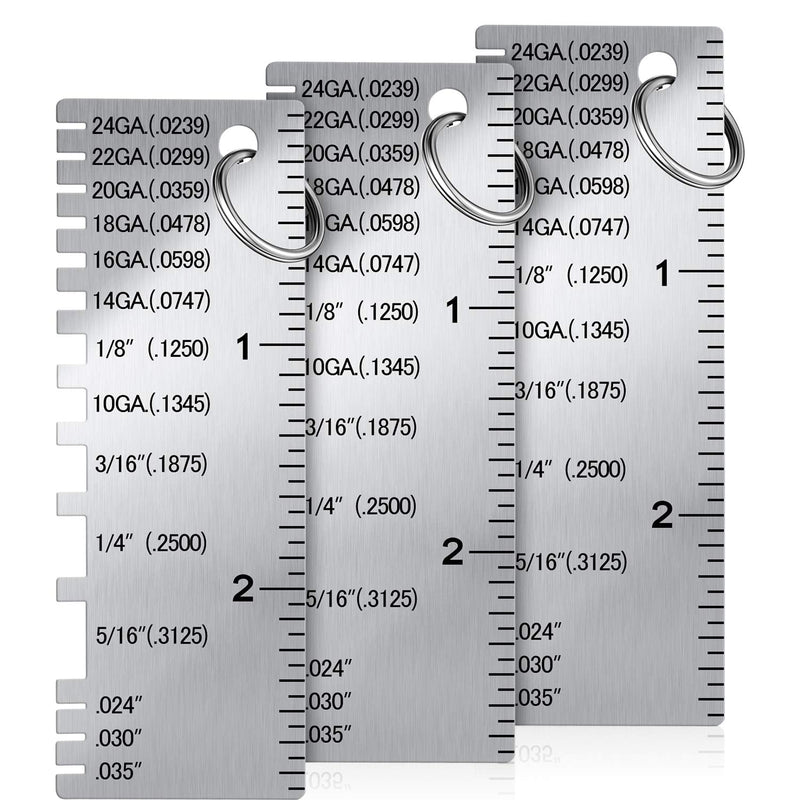 [Australia - AusPower] - Weewooday 3 Pcs Gauge Metal Sheet Thickness Gauge Metal Gauge Tool Stainless Steel Thickness Gauge One Sided Material Wire Thickness Gauge Plated Size Inspection Tool 