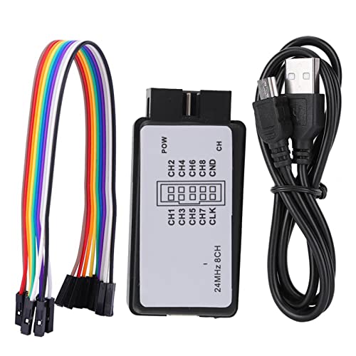 Fafeicy 5PF 100KΩ USB 8-Channel Digital Logic Analyzer, 24MHz Sampling Rate Mini Device with USB Cable and Jump Wire, for Digital Signal Analysis and Electronics Test