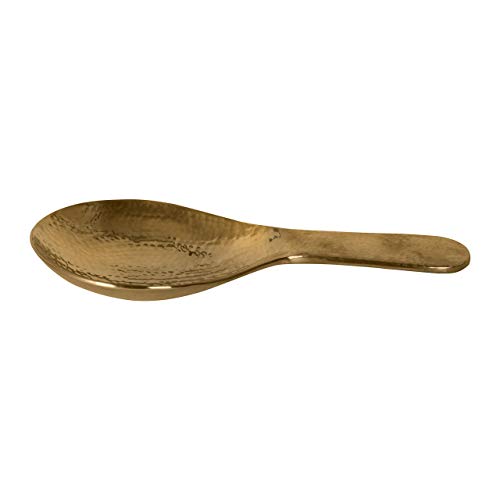 DeKulture handmade brass rice serving spoon with gold finish, 7.9 x 3.7 inches, food-grade tableware, flatware for serving rice