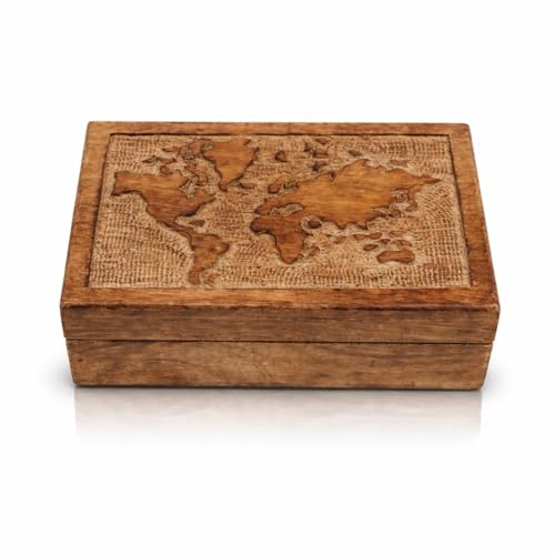 Handmade Wooden Jewelry & Keepsake Box, Decorative Storage Box, 8 x 5 Inch Antique Finish