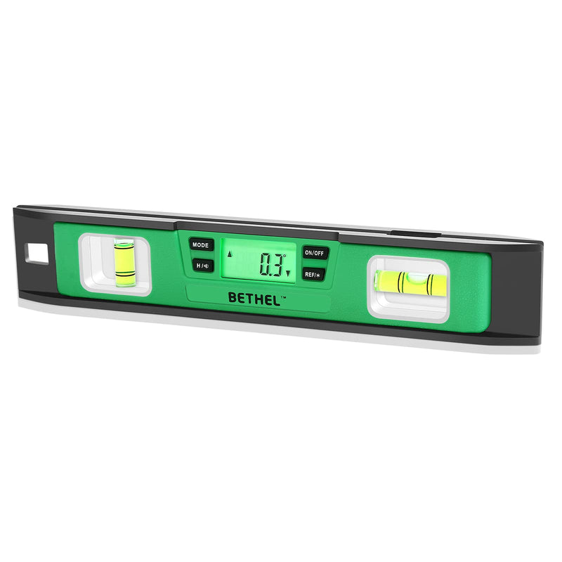 [Australia - AusPower] - BETHEL Digital Torpedo Level -10 Inch IP54 Digital Magnetized Level Protected Electronic Bubble Inclinometer/Angle Finder/LED Display & V-Groove Base (10 Inch, Green) 