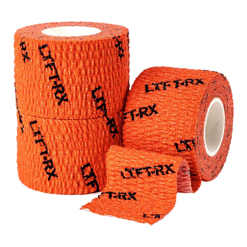 Weightlifting Hook Grip Tape w/Premium Adhesive for Olympic Weight Lift, Cross Fitness, Lifting, Stretch Athletic Finger Wrap, Protects Thumb Fingers Hand, Enhances Grip 3 ROLL Orange 1.5-inch
