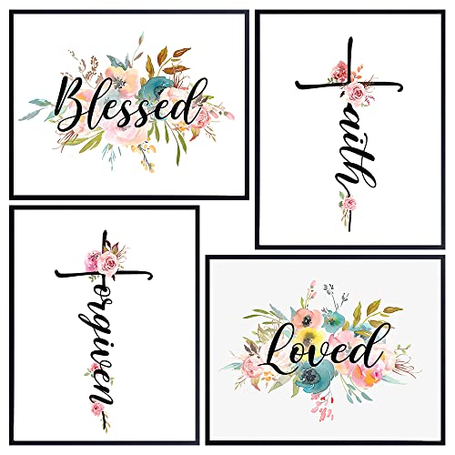 Christian Wall Decor - Shabby Chic Bible Verse Art, Pink Cross, Blessed