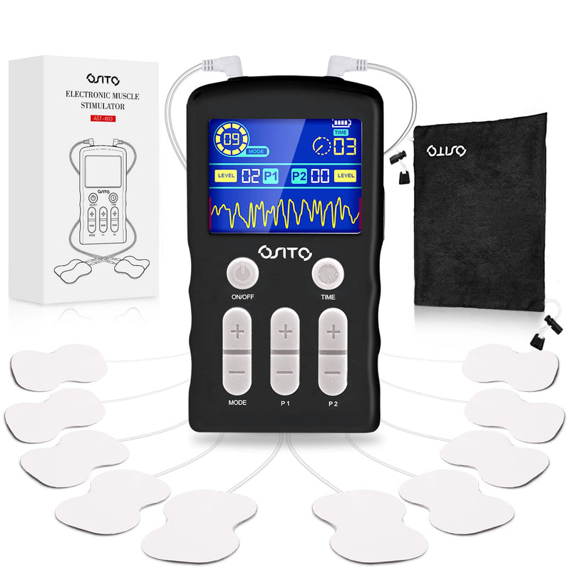 [Australia - AusPower] - TENS Unit Machine (FSA or HSA Eligible) Dual Channel EMS Muscle Stimulator with 25 Modes 50 Intensities for Full Body Massage Therapy, Rechargeable Muscle Massager with 10 Electrodes Pads 