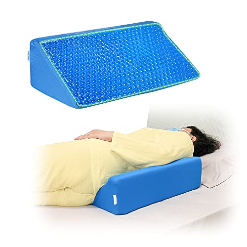 NEPPT Pillow Wedge for Sleeping After Surgery Bed Incline Pillow Foam Wedge Cover Patient Turning Device Prevention Bed Sores Relieve Back Pain Pregnancy Body Positioners (Blue - Gel) Blue - Gel