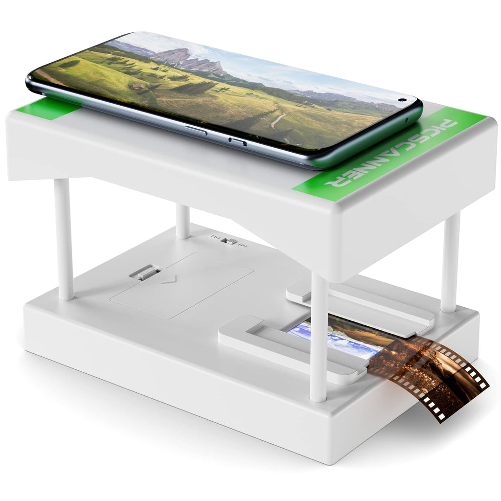 [Australia - AusPower] - Rybozen Mobile Film and Slide Scanner, Film to JPEG，Converts 35mm Slides & Negatives into Digital Photos with Your Smartphone Camera, LED Lighted Illuminated Viewing,Foldable White 