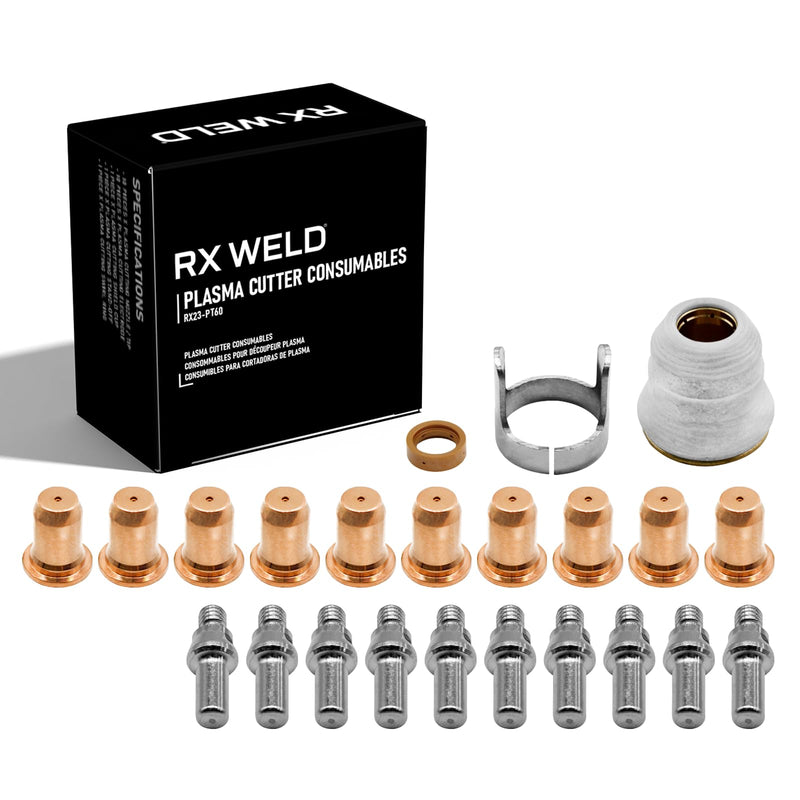 RX WELD 23pcs Plasma Cutting Torch IPT-60 PT-60 IPT-40 PT40 Tip 0.039'' 1.0mm Electrode Shield Cap Stand Off