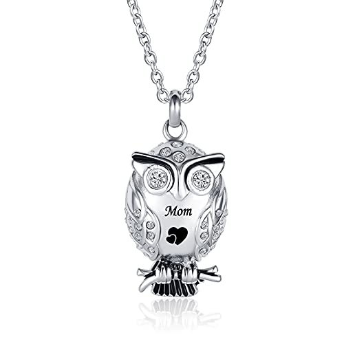 Owl Animal Cremation Urn Necklace for Ashes Crystal Memorial Keepsake Pendant Jewelry with Funnel Filler Kit for Dad Mom Grandma