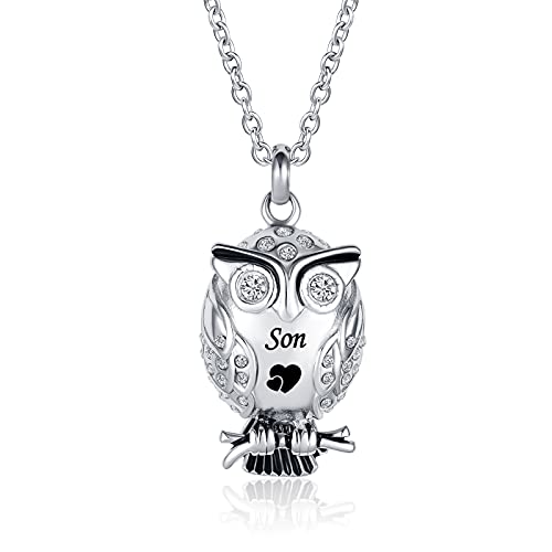 Owl Animal Cremation Urn Necklace for Ashes Crystal Memorial Keepsake Pendant Jewelry with Funnel Filler Kit for Dad Mom Grandma Son