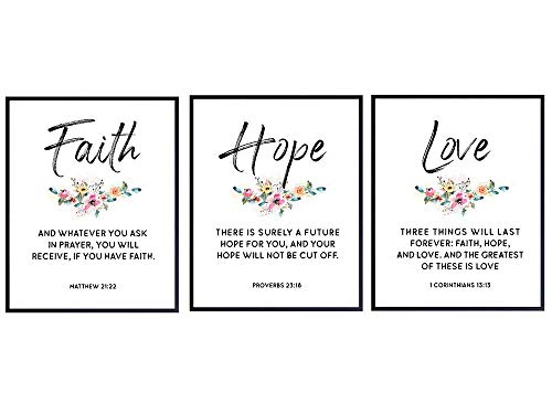 Religious Christian Wall Art Decor - Inspirational Faith, Hope, Love Bible Verse Wall Art - Scripture Decor Signs - Home Decorations for Kitchen, Living or Dining Room, Bedroom - Unique Gift