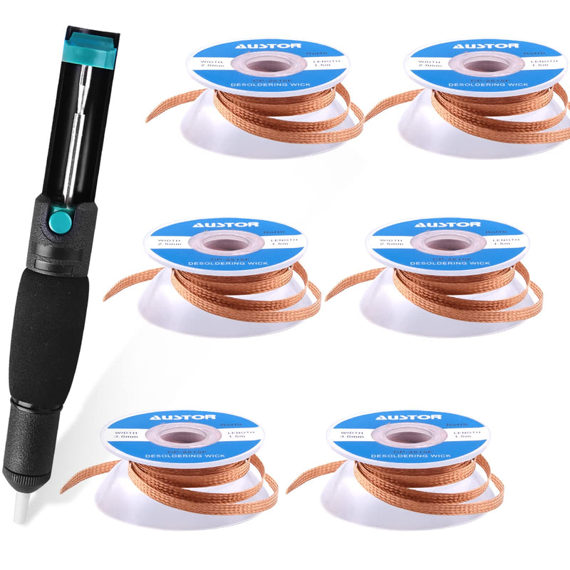 SIQUK 7 Pieces Desoldering Pump and Solder Wick Kit with 1 Piece Desoldering Pump and 6 Pieces Solder Wick for Removing Solder Wicks