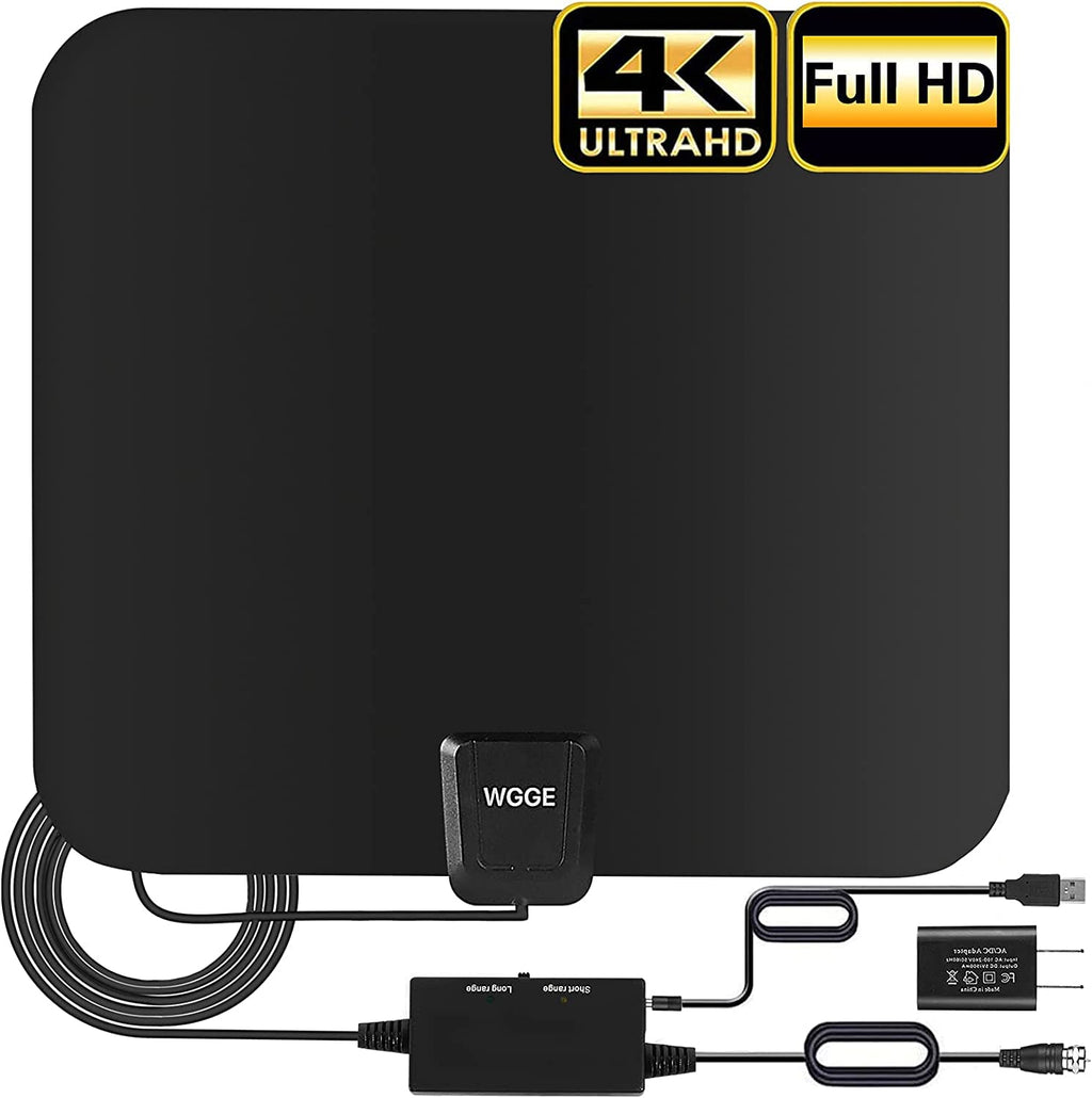 [Australia - AusPower] - WGGE Amplified HD Digital TV Antenna Long Range 300+ Miles -Support 4K 1080p Fire tv Stick and All Older TV's Indoor Professinal Smart Switch Amplifier Signal Booster - 17ft Coax Cable/AC Adapter 