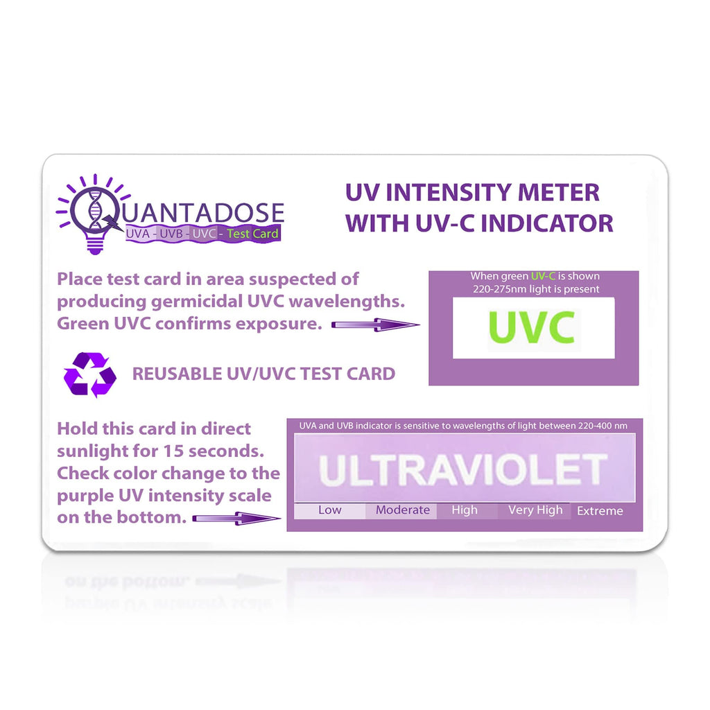 QuantaDose® UVC Light Test Card with UVC Light Wavelength Indicator and Photochromic UV Intensity Test