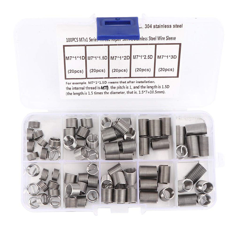 [Australia - AusPower] - 100 PCS M7 Coiled Wire Thread Sleeve Thread Repair Insert Stainless Steel Thread Screws Sleeve Assortment Thread Fastener with Storage Box Repair Threaded Holes 