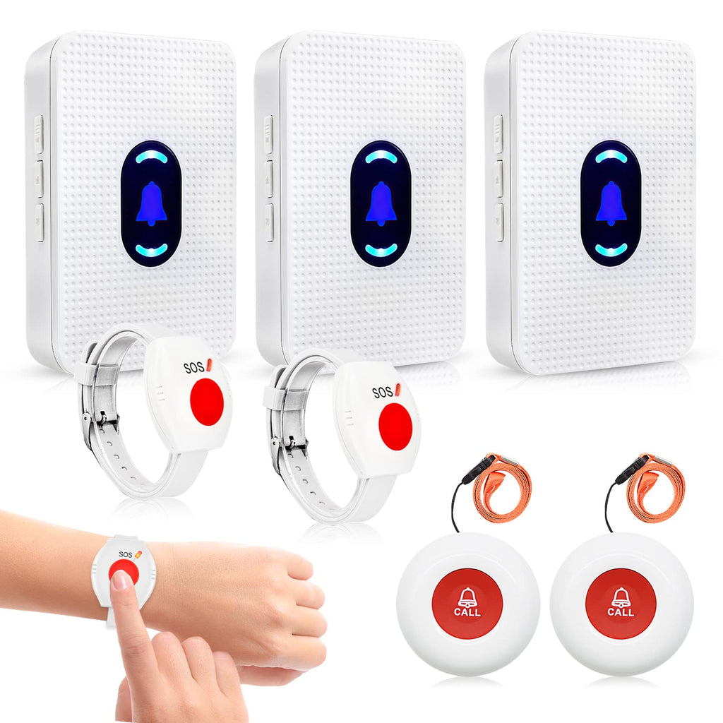 [Australia - AusPower] - Daytech Wireless Caregiver Pager Call Button Elderly Nurse Alert System for Elderly Monitoring/Seniors with 2 SOS Call Panic Buttons & 2 Watch Pagers, 500+Feet 3 Receivers 2 watches+2 call buttons+3 receivers 