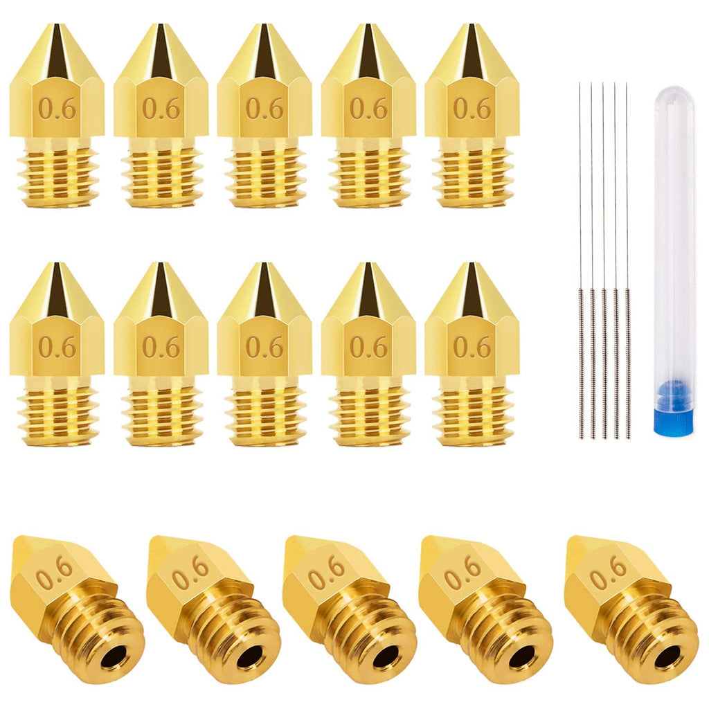 LUTER 15PCS 0.6mm 3D Printer Nozzles Extruder Nozzles for MK8 + 5 PCS 0.5mm Stainless Steel Nozzle Cleaning Needles for Makerbot Creality CR-10 15