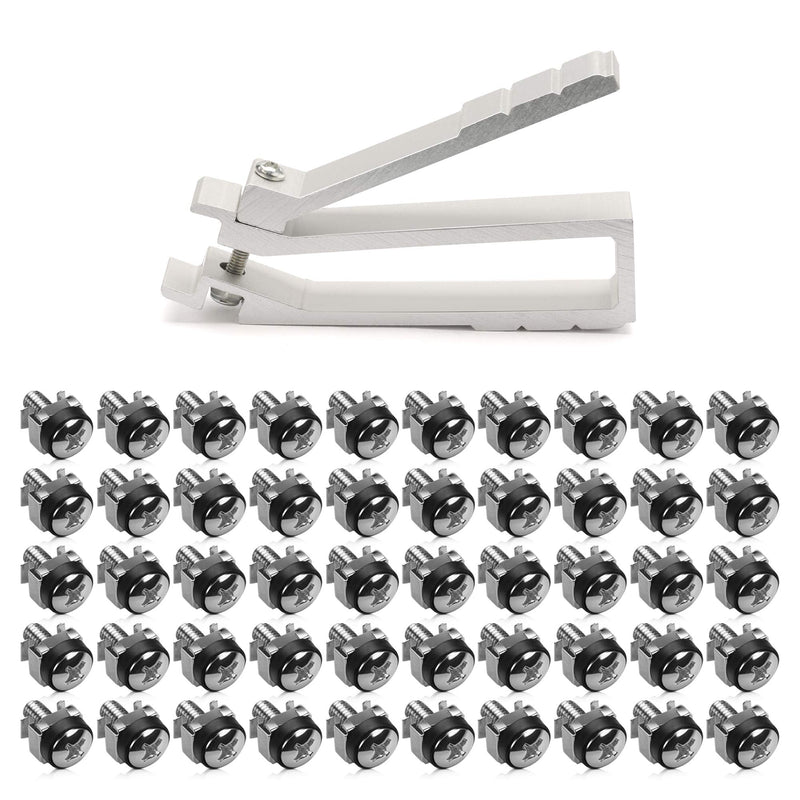 [Australia - AusPower] - kwmobile 50 Pack M6 Cage Nuts, Bolts and Washers Kit - Cage Nuts Set With Tool for Installation Extraction - For Patch Panel Rack Mount - Silver 