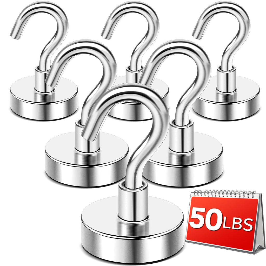 DIYMAG Strong Magnetic Hooks, 50lbs Heavy Duty Rare Earth Magnets with Hook Strong Corrosion Protection Facilitate Hook Pack of 6 20mm 50lbs 6Pack