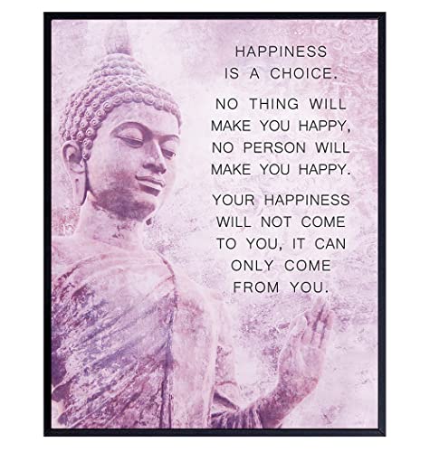 Buddhism Happiness Quote - Inspirational Saying Poster - Zen New Age Wall Art Decor - Home Decoration for Spa, Meditation Room, Yoga Studio - Gift for Women, Buddhist, Buddha Fan - Pink, Purple - 8x10 8"L x 10"W