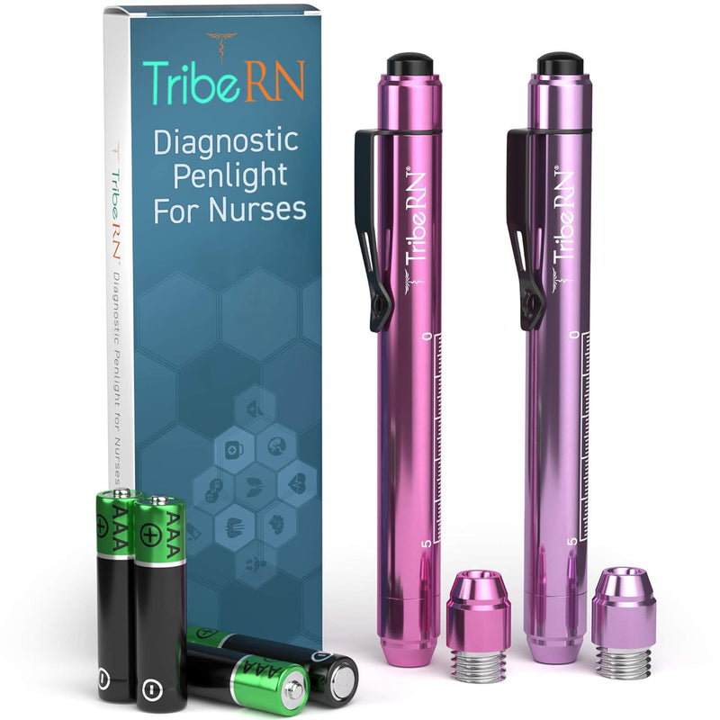 [Australia - AusPower] - Penlights for Nurses - Medical Pen Light with Pupil Gauge for Doctors, EMTs, Nurses and Nursing Students - LED White Light and Warm Light - Essential Nursing Student Supplies, 2 Pack (Pink/Purple) Pink/Purple 