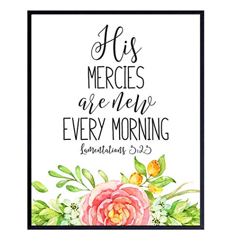 His Mercies Are New Every Morning Christian Bible Verse Wall Art Print - Religious Scripture Home or Church Decor - Inspirational Gift for Pastor, Minister, Men, Women - 8x10 Poster Picture