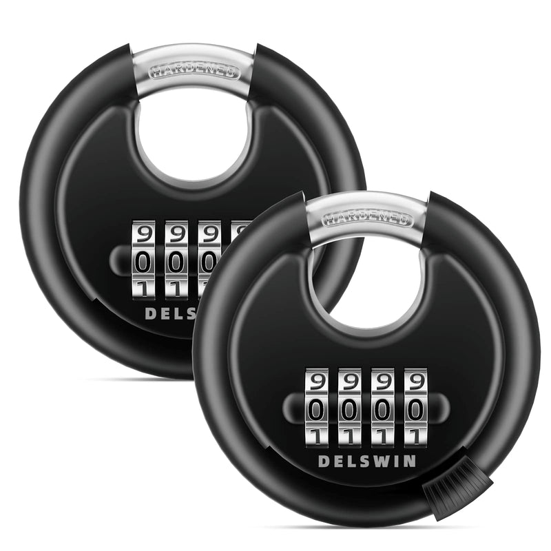 [Australia - AusPower] - DELSWIN 4-Digit Disc Combination Lock Outdoor - Heavy Duty Combination Padlocks with Hardened Steel Shackle Weatherproof Combo Locks for Gates,Sheds,Fence,Storage Unit (3/8" Shackle, Black,2 Pcs) Black 2Pcs 