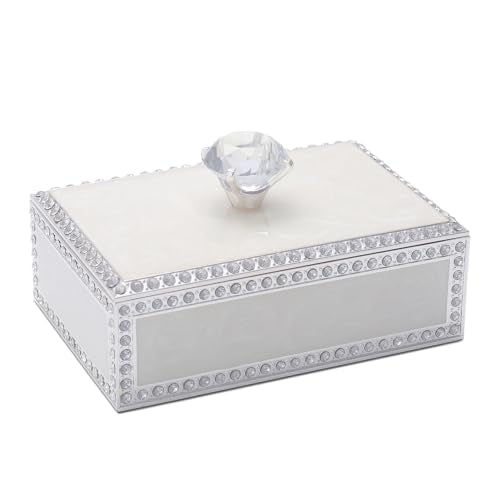 Diamond Crystal Jewelry Storage Box for Rings Earrings Necklace Treasure Chest Organizer Jewelry Keepsake Gift Box Case for Girl Women (Diamond Rectangle Silver Plating) Large Diamond