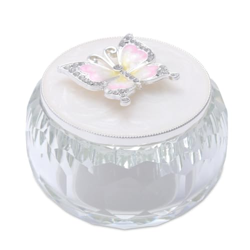 Butterfly Jewelry Storage Box for Rings Earrings Necklace Treasure Chest Organizer Jewelry Keepsake Gift Box Case for Girl Women (Butterfly w/Big Crystal box, Silver Plate) L White & Pink(Butterfly ,Big Crystal Box)