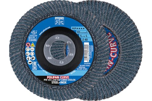 PFERD POLIFAN Curve flap disc, 5-inch x 7/8-inch, 40 grit, two discs shown