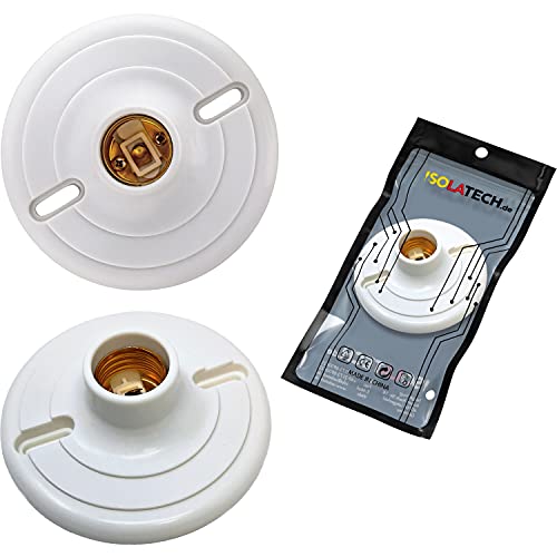 Isolatech 1x E27 Plastic Wall Mount with Drill Holes (Max. 250 V/4 A) | For LED and energy-saving lamps, easy installation, suitable for kitchen, refrigerator, bathroom and living rooms 1 piece.