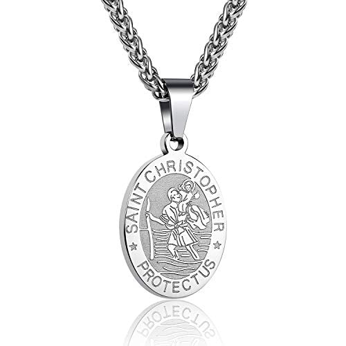 RS Saint St Michael/Christopher/Jude/Benedict/Joseph/Anthony Medal Necklace for Men Boys 24 In Religious gifts Silver saint christopher