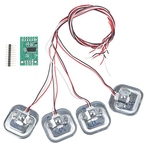 50 kg Weight Sensor Set with HX711 Module, 4 Pieces Half Bridge Strain Gauge, 3 Operating Modes, 2 Analogue Channel Inputs, 34 x 34 mm Sensor